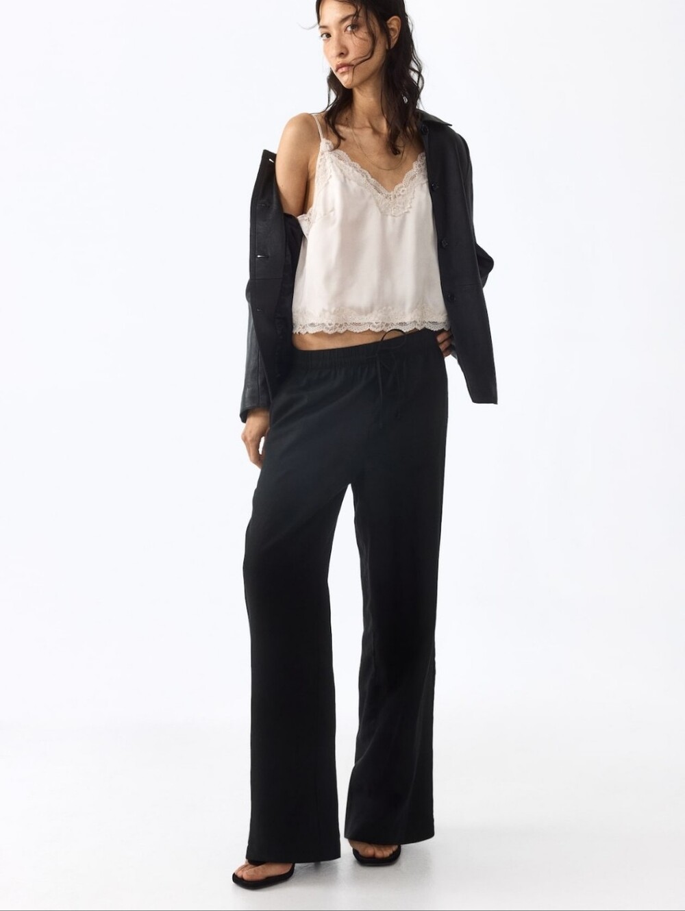 H&M Black Wide-Leg Drawstring Pants